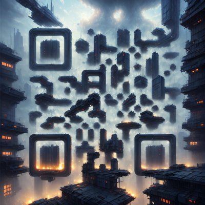 Futuristic Smoky City Matte Painting QR Code Art