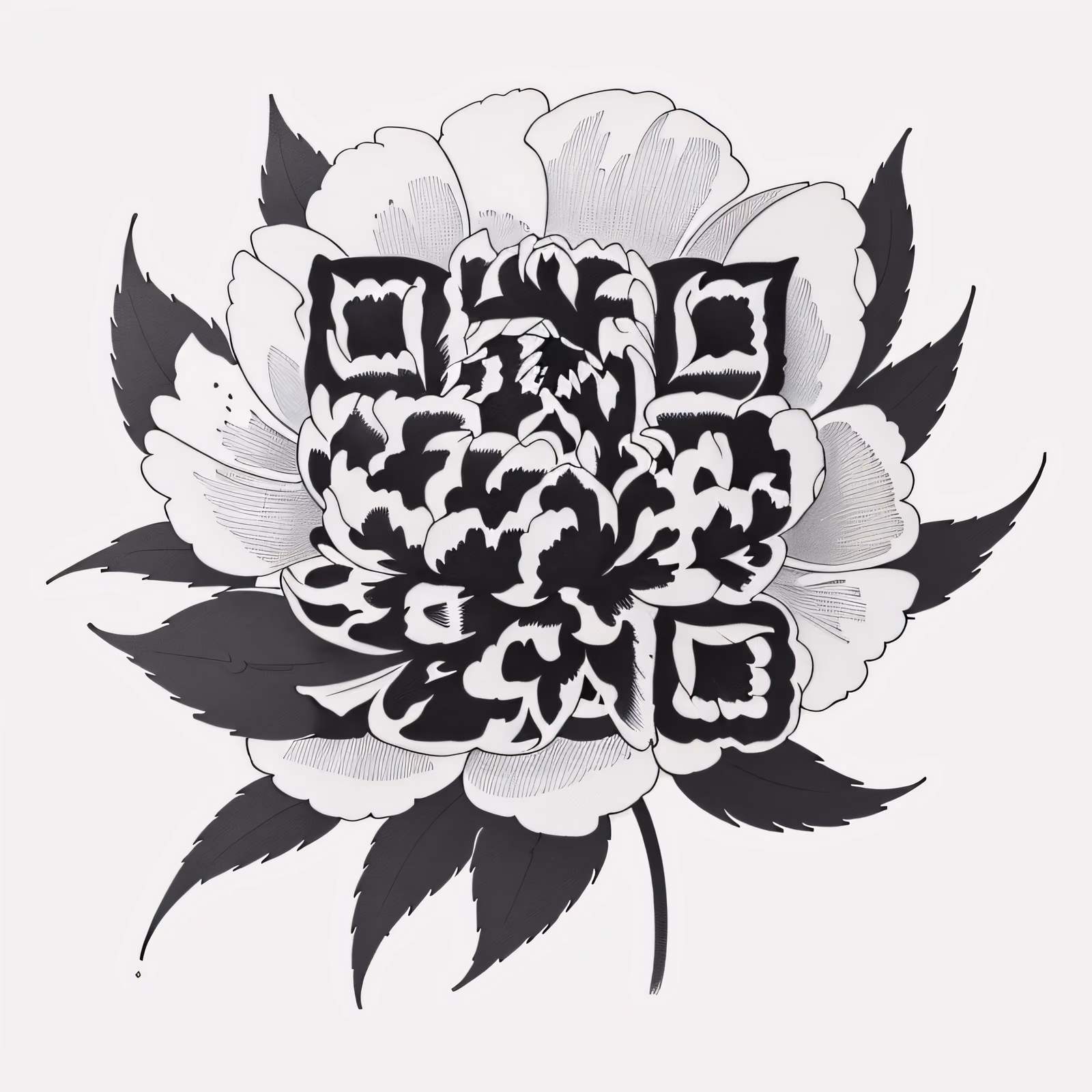 QR-код: пион в технике татуировки тушью для временных тату — изображение 1