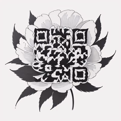 QR-код: пион в технике татуировки тушью для временных тату — изображение 1