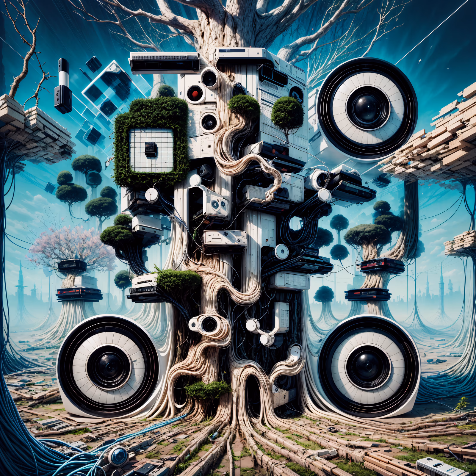 Overgrown Electronics Tower Surreal QR Code Art — image 1