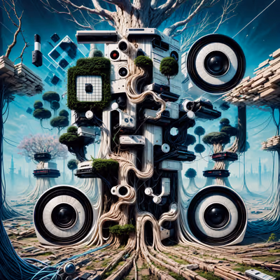 Overgrown Electronics Tower Surreal QR Code Art — image 1