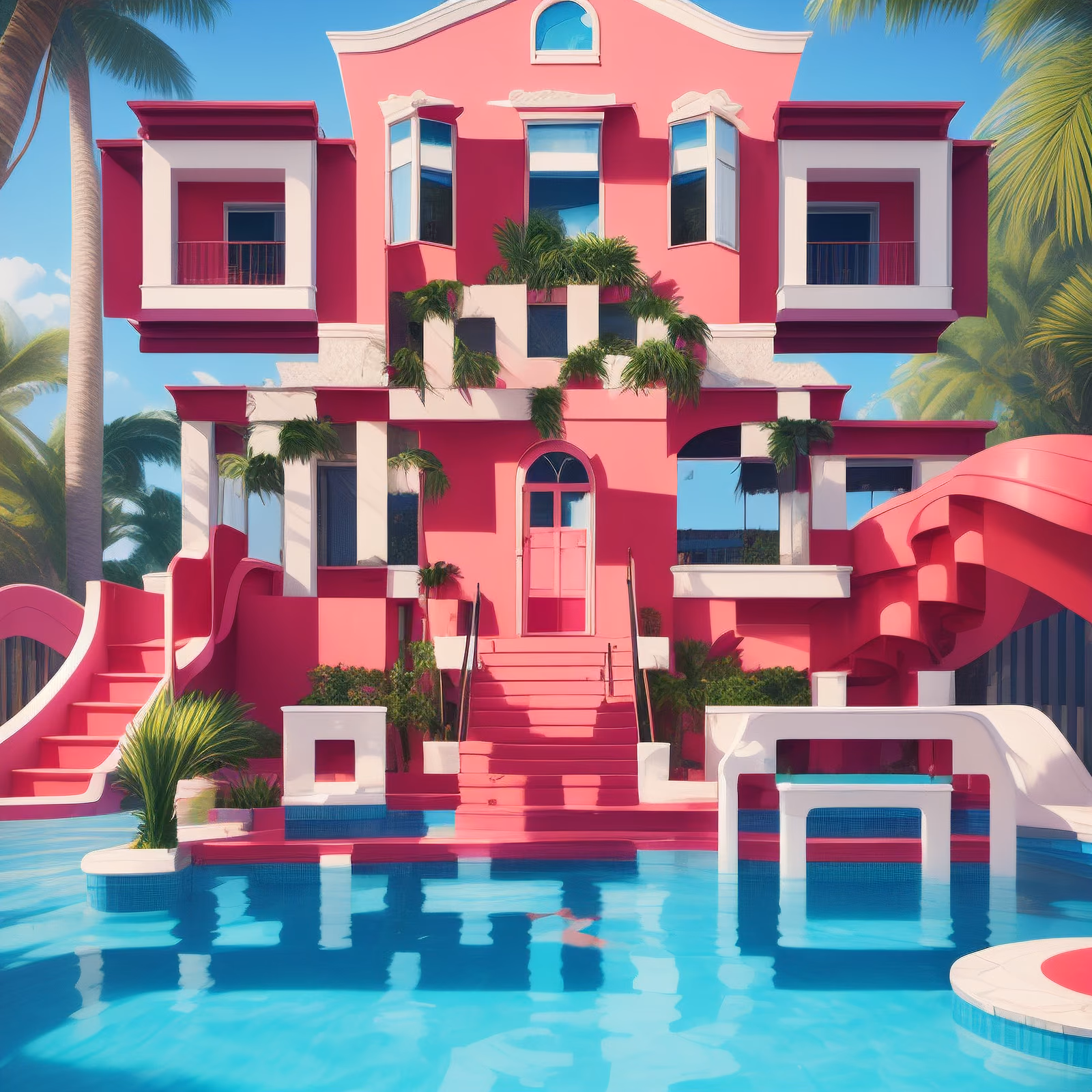 Pink Pool House 3D Render QR Code for Posters — image 1