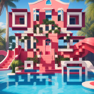 Pink Pool House 3D Render QR Code for Posters — image 1
