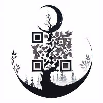 Tree Under Crescent Moon Tattoo QR Code for Temporary Tattoos — image 1