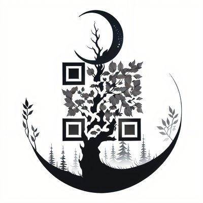 Дерево под полумесяцем: QR-код в стиле тату для временных татуировок