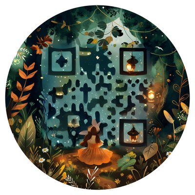 Fairy with Lantern Forest Illustration QR Code for Stickers
