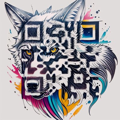 Wolf Head Neo Traditional QR Code for Temporary Tattoos