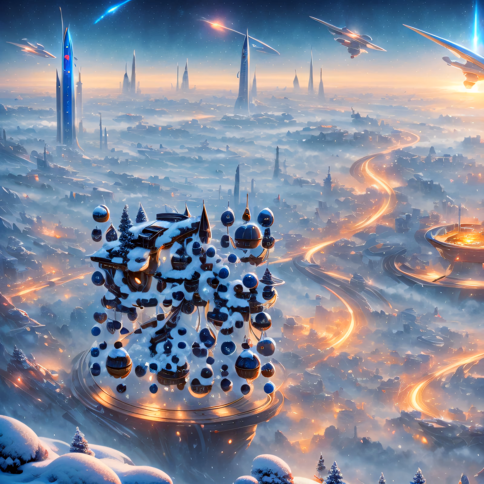 Snowy Futuristic Christmas City QR Code for Posters — image 1