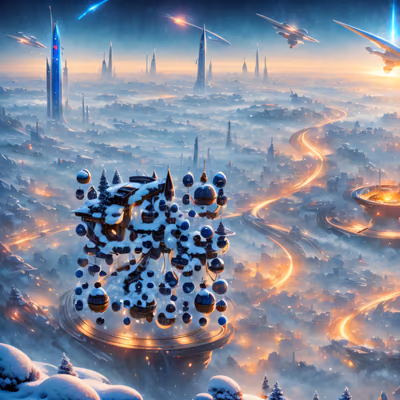 Snowy Futuristic Christmas City QR Code for Posters — image 1