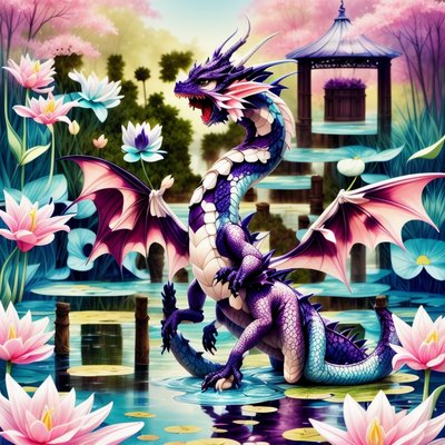 Purple Dragon Lily Pond Fantasy QR Code Art