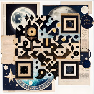 Celestial Moon Paper Collage QR Code for Posters