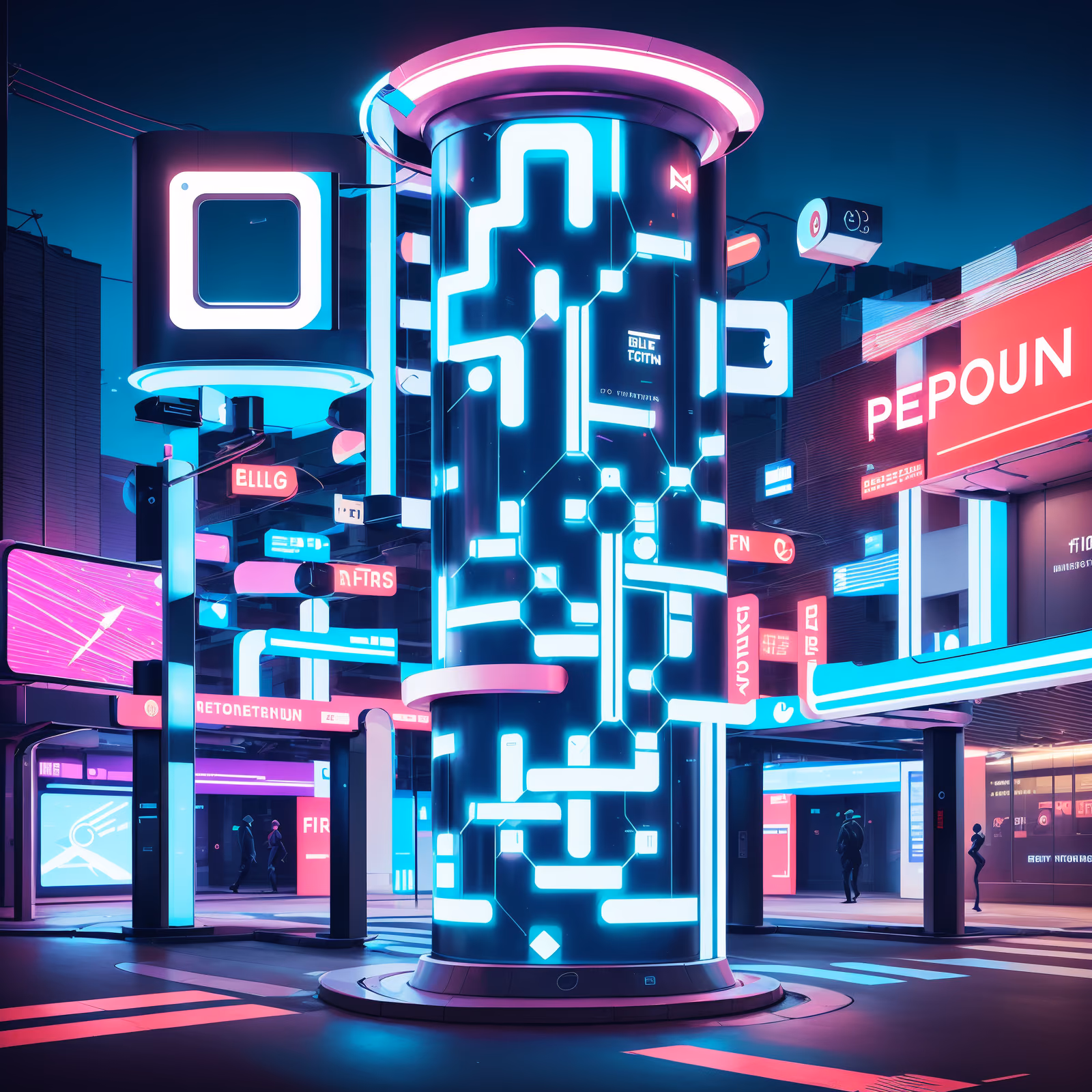 Neon Info Pillar Retrofuturism QR Code for Posters — image 1