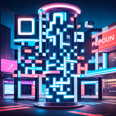 Neon Info Pillar Retrofuturism QR Code for Posters — image 1