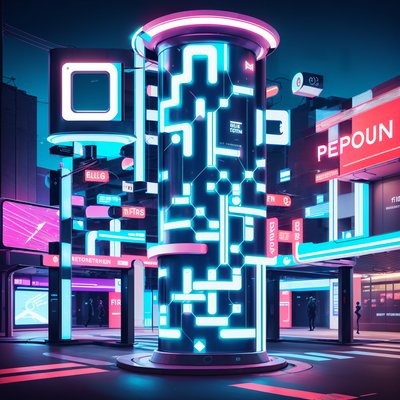 Neon Info Pillar Retrofuturism QR Code for Posters