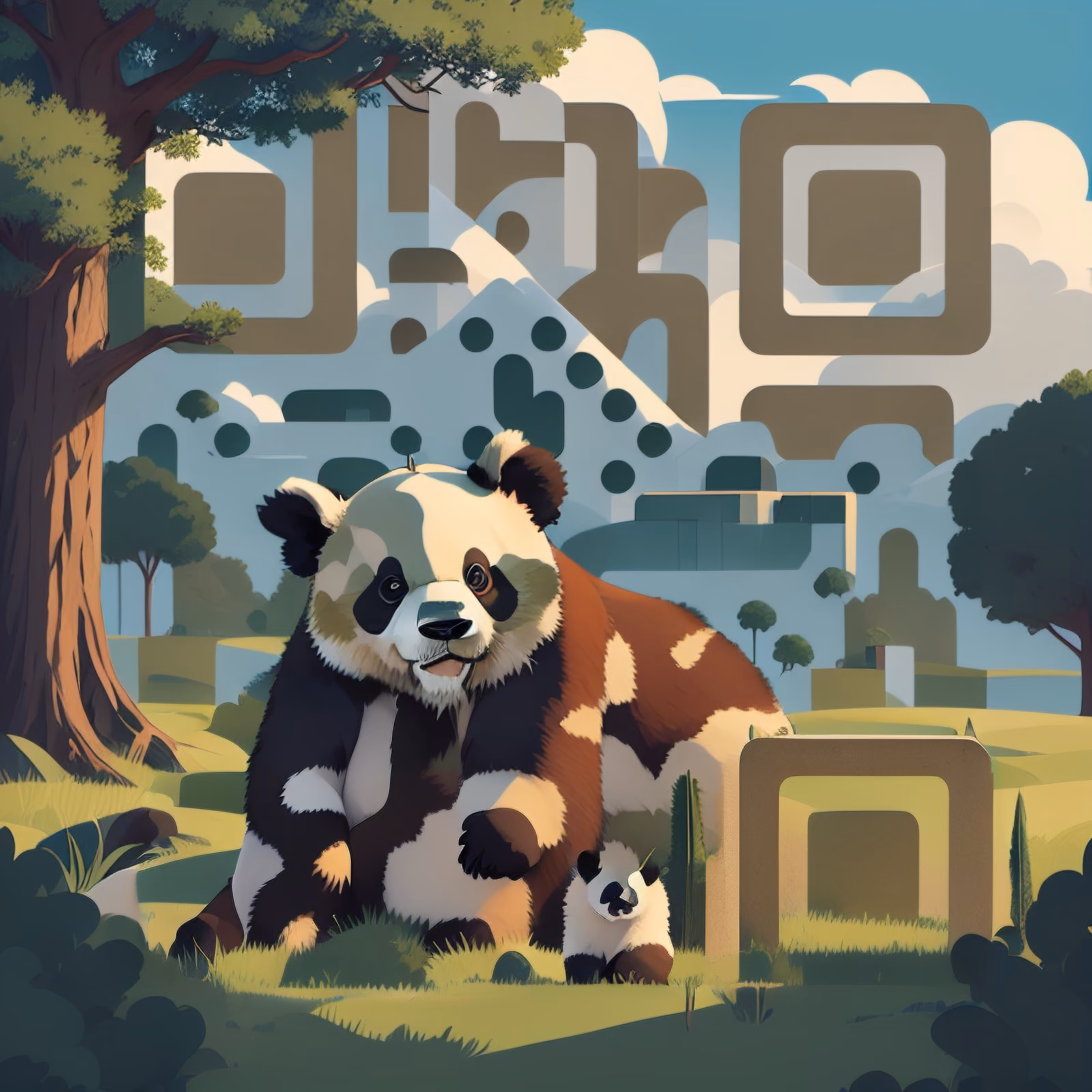 Panda Under Tree Flat Vector QR Code Art — image 1