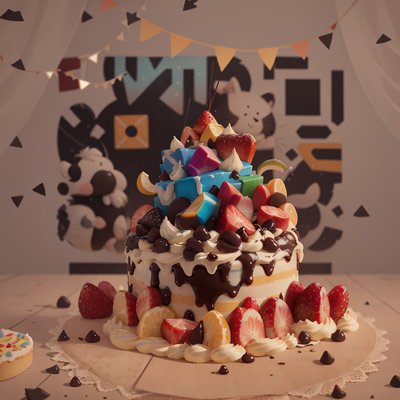 Birthday Cake 3D Render QR Code for Restaurant Menus