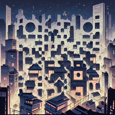 Night City Rooftops Comic Style QR Code for Posters
