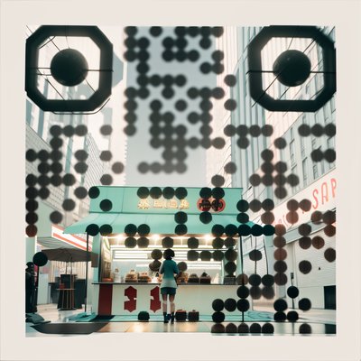 Street Food Kiosk City Render QR Code for Restaurant Menus