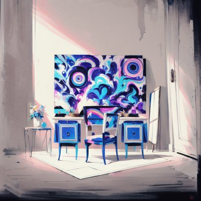 Blue Furniture Interior Painting QR Code Art