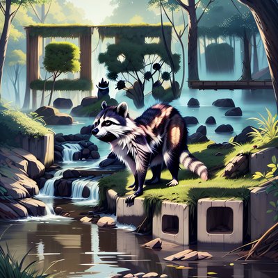 Raccoon Riverbank Forest Digital Painting QR Code Art