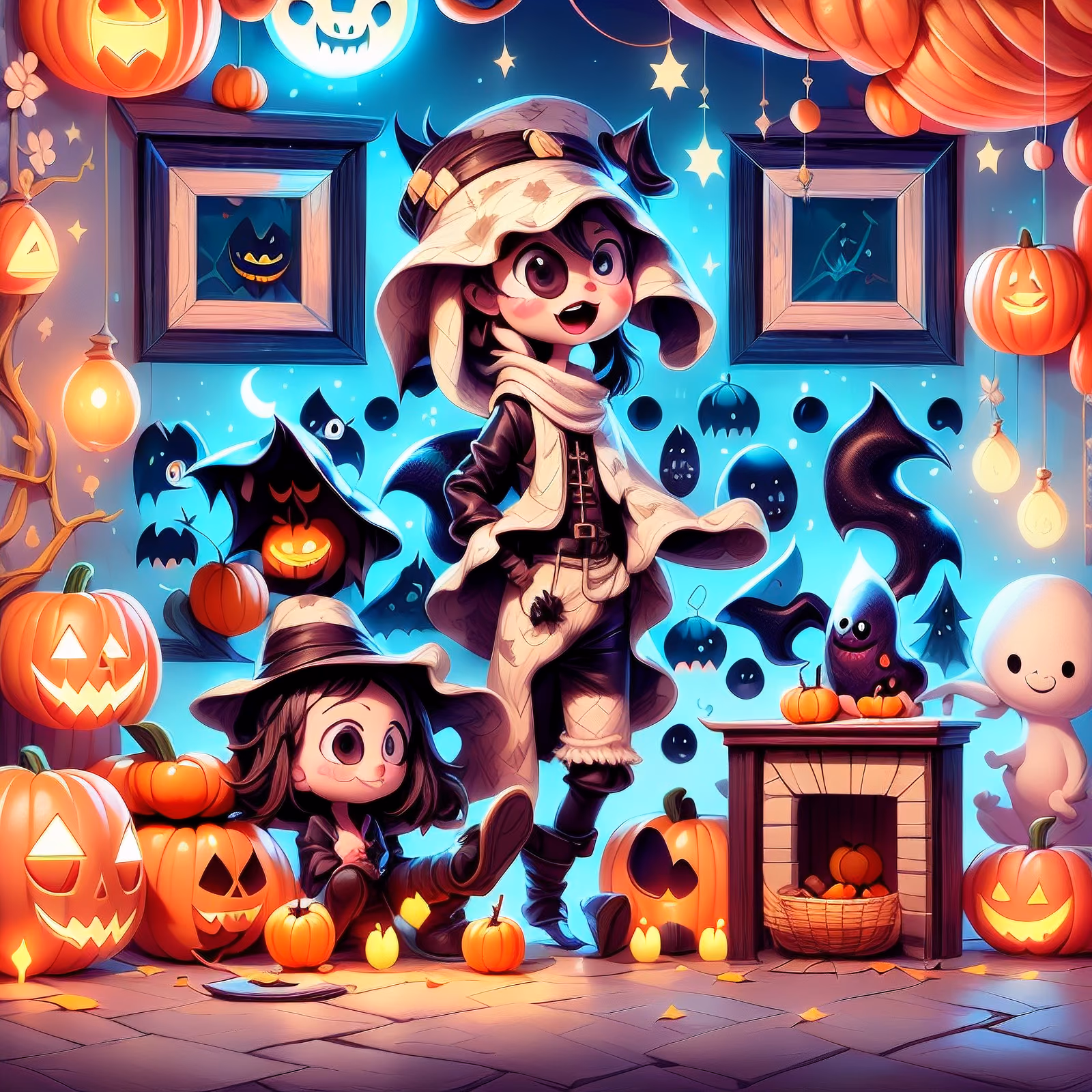 Cartoon Halloween Pumpkins and Kids QR Code for Event Invitations — image 1