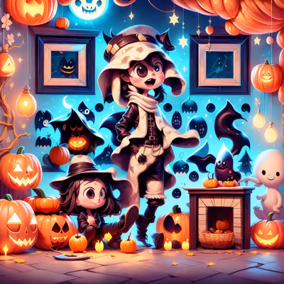 Cartoon Halloween Pumpkins and Kids QR Code for Event Invitations — image 1