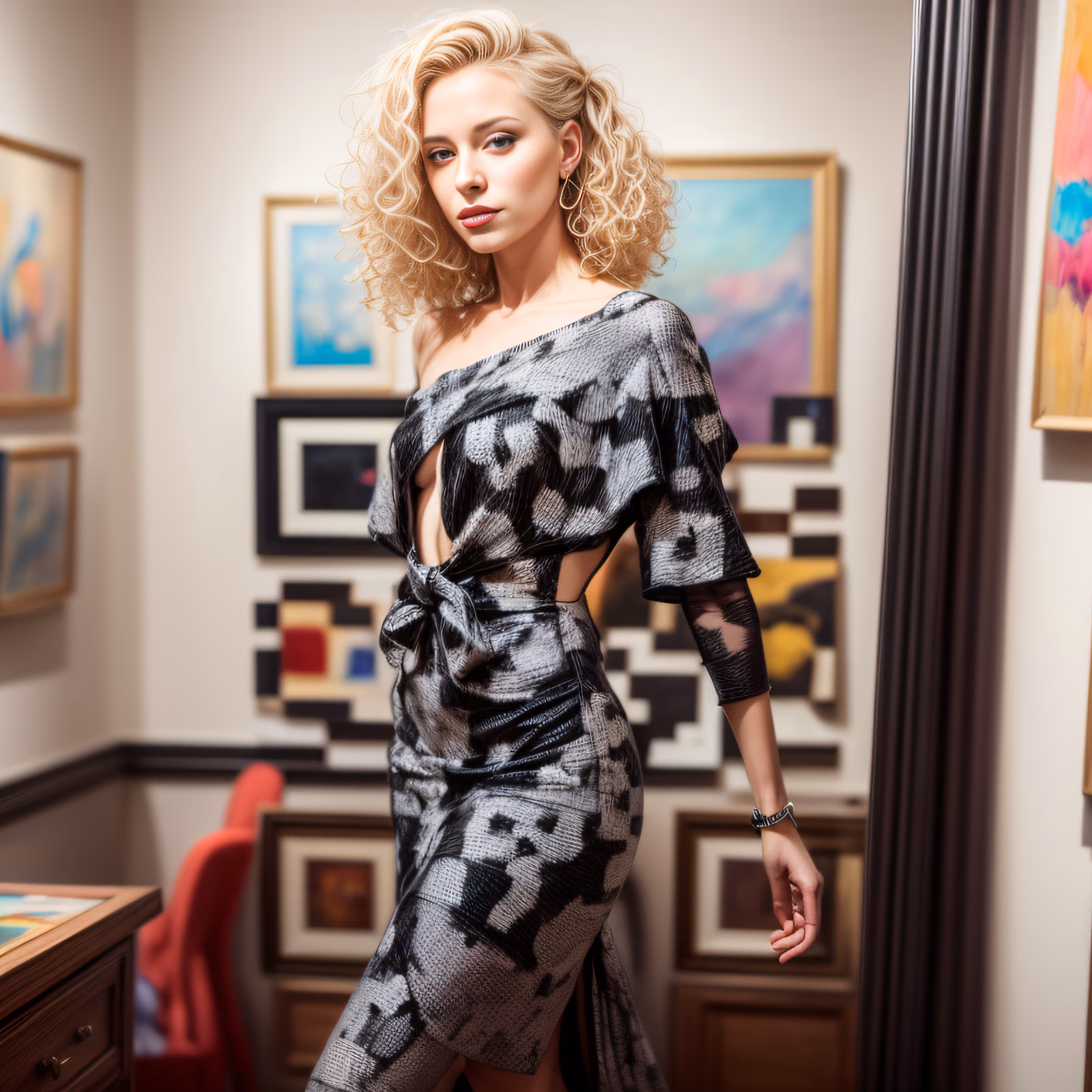 Blonde Woman Art Gallery Portrait QR Code for Posters — image 1