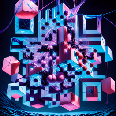 悬浮霓虹立方体超现实3D二维码艺术 — 图片 1