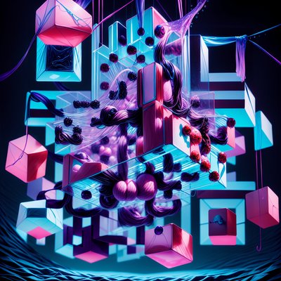 Парящие неоновые кубы: сюрреалистичный 3D QR-код