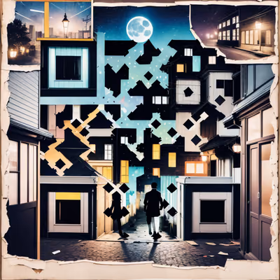 Moonlit Night Street Paper Collage QR Code for Posters — image 1