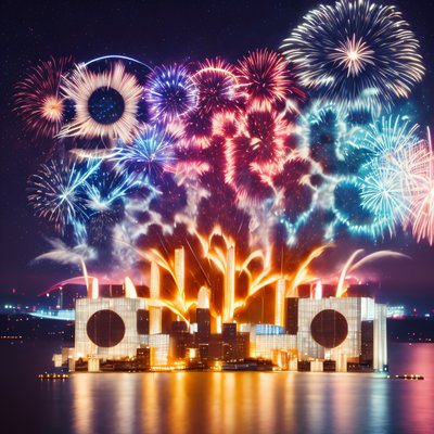 Fireworks Over City Skyline QR Code for Posters