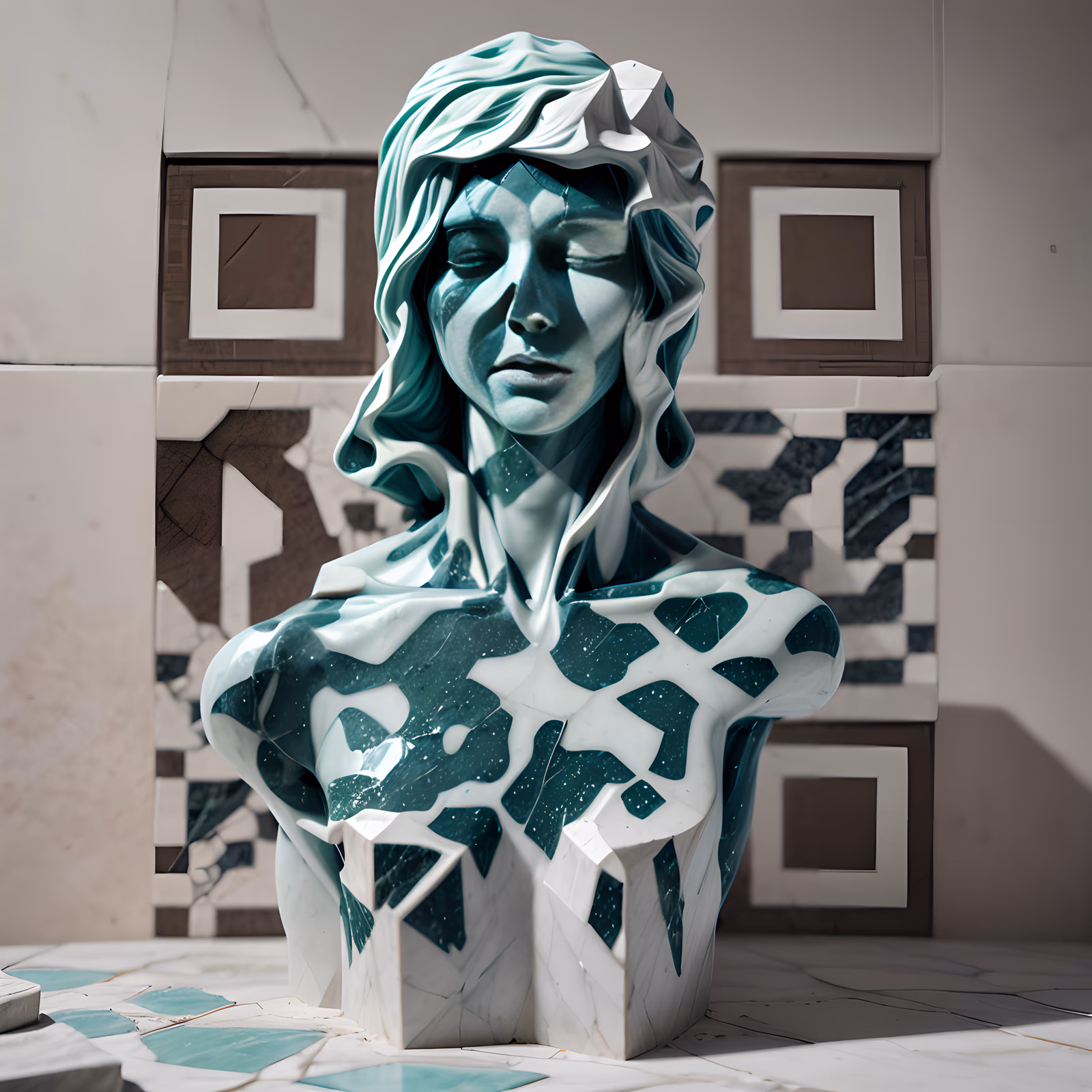 Teal Marble Bust Sculpture QR Code Art — image 1