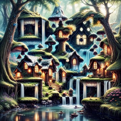 Fairy Glen Mushroom Houses Fantasy QR Code Art