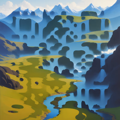 Mountain Valley Stream Matte Painting QR Code Art — image 1