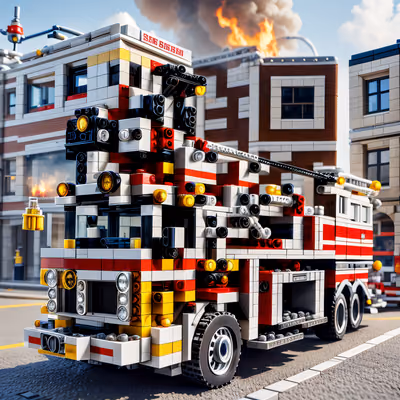 Brick Fire Truck City Scene QR Code for Stickers — image 1