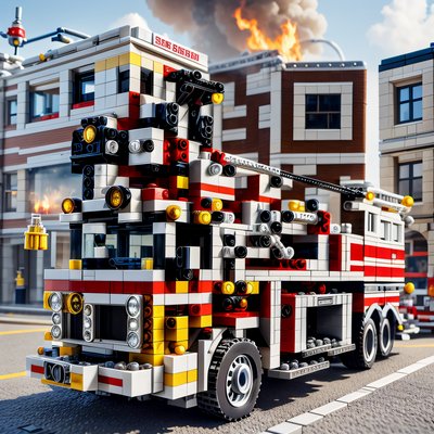 Brick Fire Truck City Scene QR Code for Stickers