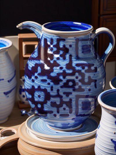Blue Glazed Ceramic Jug Photo QR Code Art