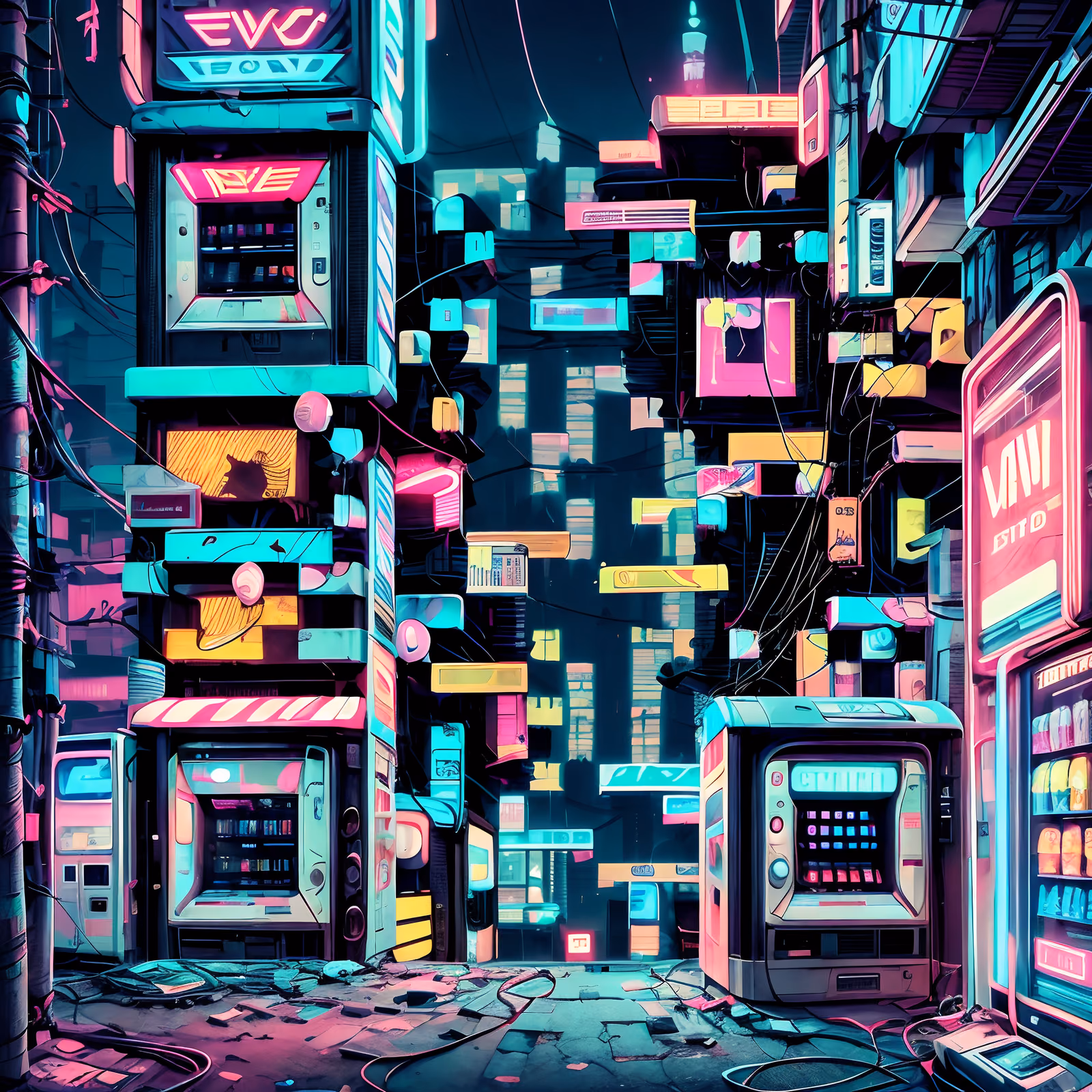 Neon Vending Machine Alley Cyberpunk QR Code for Posters — image 1