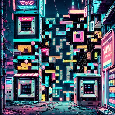 Neon Vending Machine Alley Cyberpunk QR Code for Posters