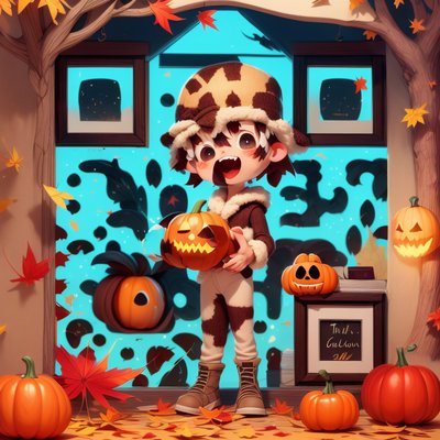 Child With Jack-o'-Lantern Cartoon QR Code for Posters
