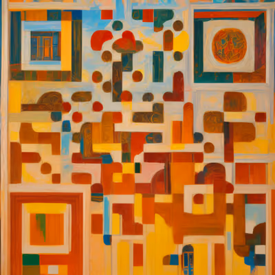 Абстрактный фасад здания: живопись и QR-код — изображение 1
