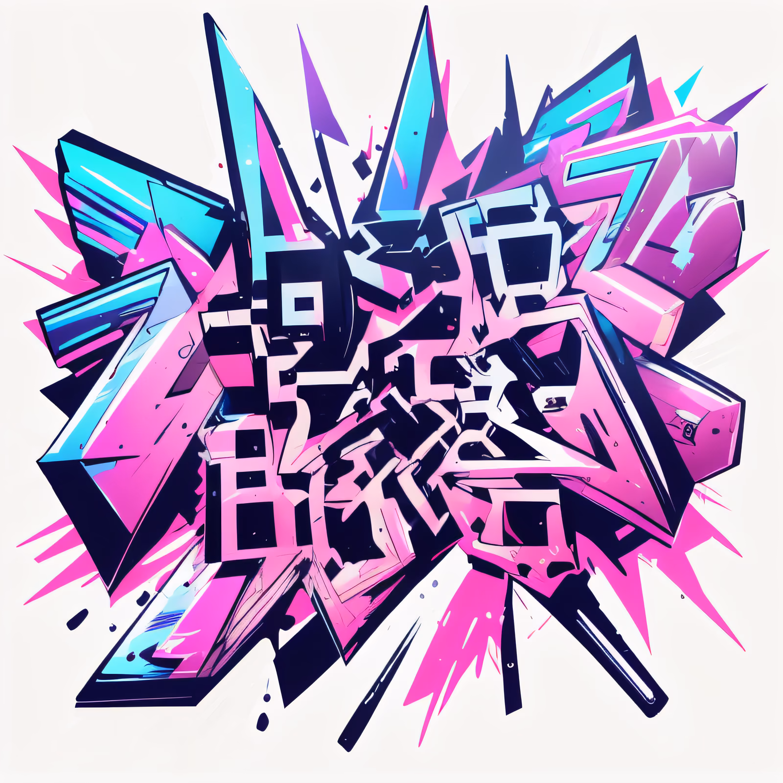 Pink Cyan Graffiti Lettering Abstract QR Code for Stickers — image 1