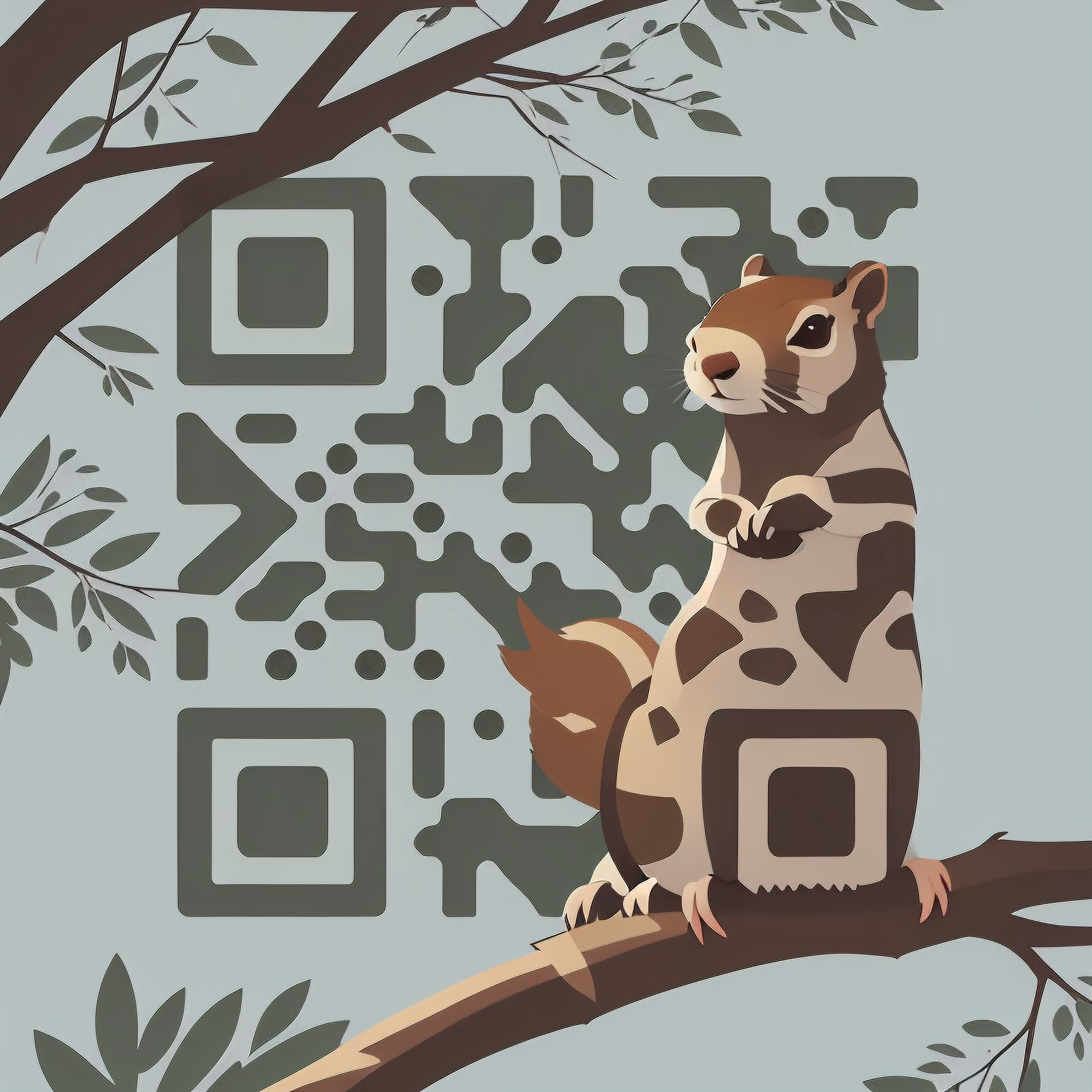 Squirrel on Branch Flat Vector QR Code for Posters — image 1