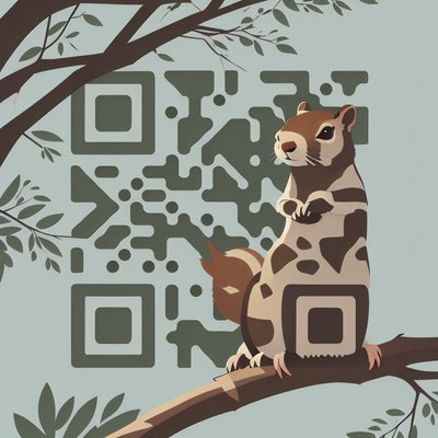 Squirrel on Branch Flat Vector QR Code for Posters