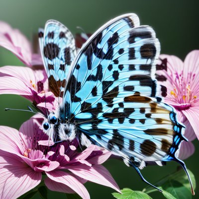 Blue Butterfly on Pink Flowers Insect QR Code Art
