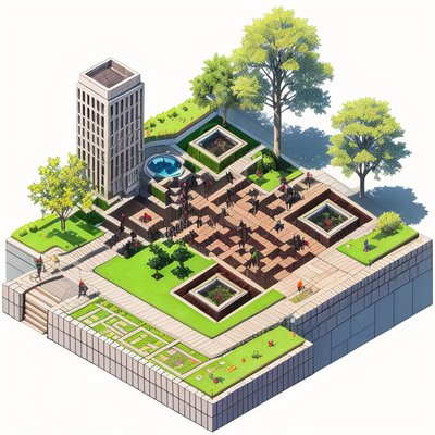 Isometric Urban Park 3D QR Code for Posters