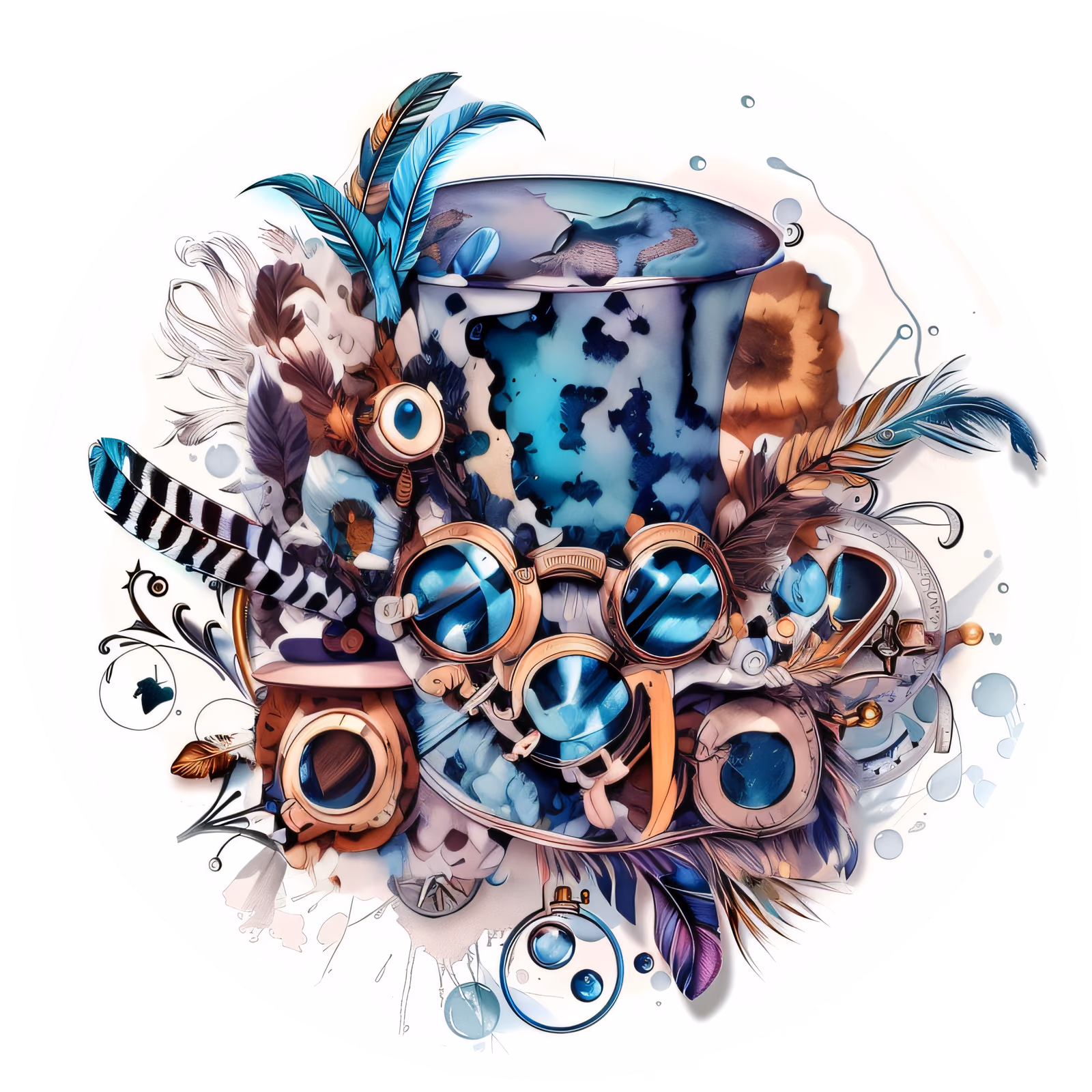 Steampunk Top Hat Goggles Feathers QR Code for Stickers — image 1