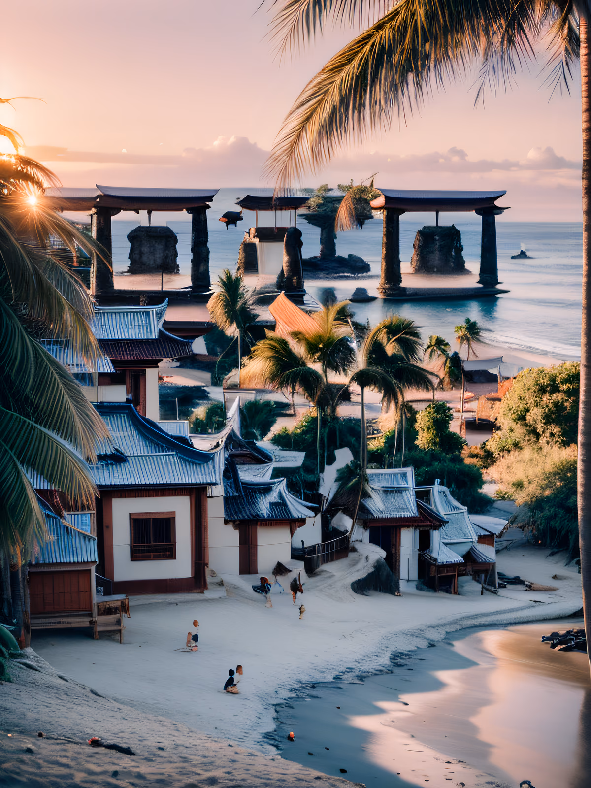 Bali Beach Village Sunset Photography QR Code Art — image 1