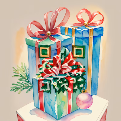 Watercolor Christmas Gift Boxes QR Code for Greeting Cards — image 1
