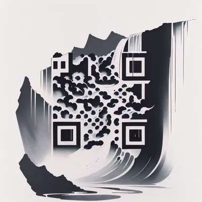 Водопад на скалистом утёсе в технике чернил: QR-код для временных татуировок — изображение 1